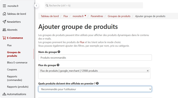 groupe produits recommandes newsletters campagnes emailing